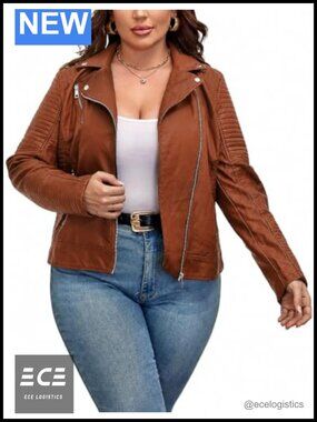 Plus Size Faux Leather Moto Jacket Asymmetrical Zip Quilted Shoulder